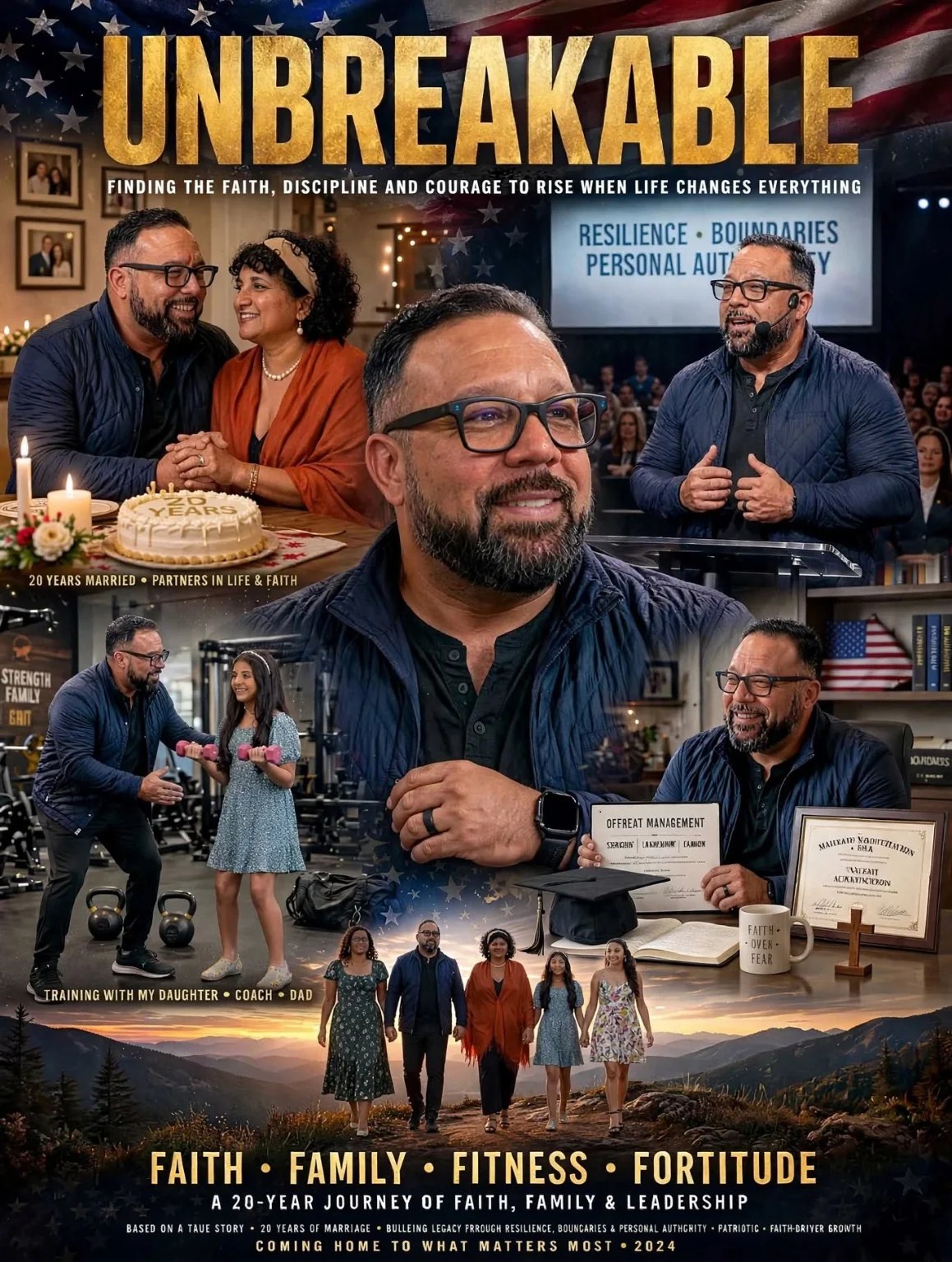 Concept artwork portraying faith, family, fitness, and leadership